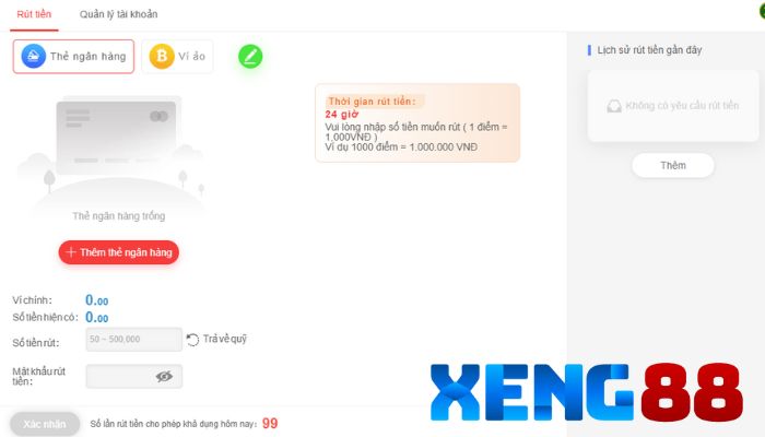 Một số phương thức rút tiền trên Xeng88