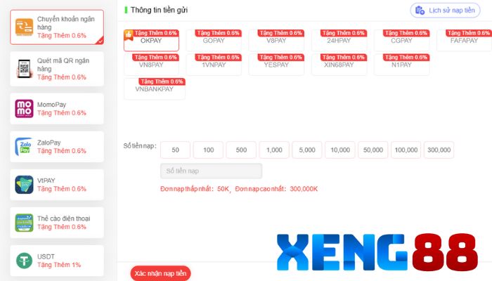 Tổng hợp các phương thức nạp tiền Xeng88 phổ biến